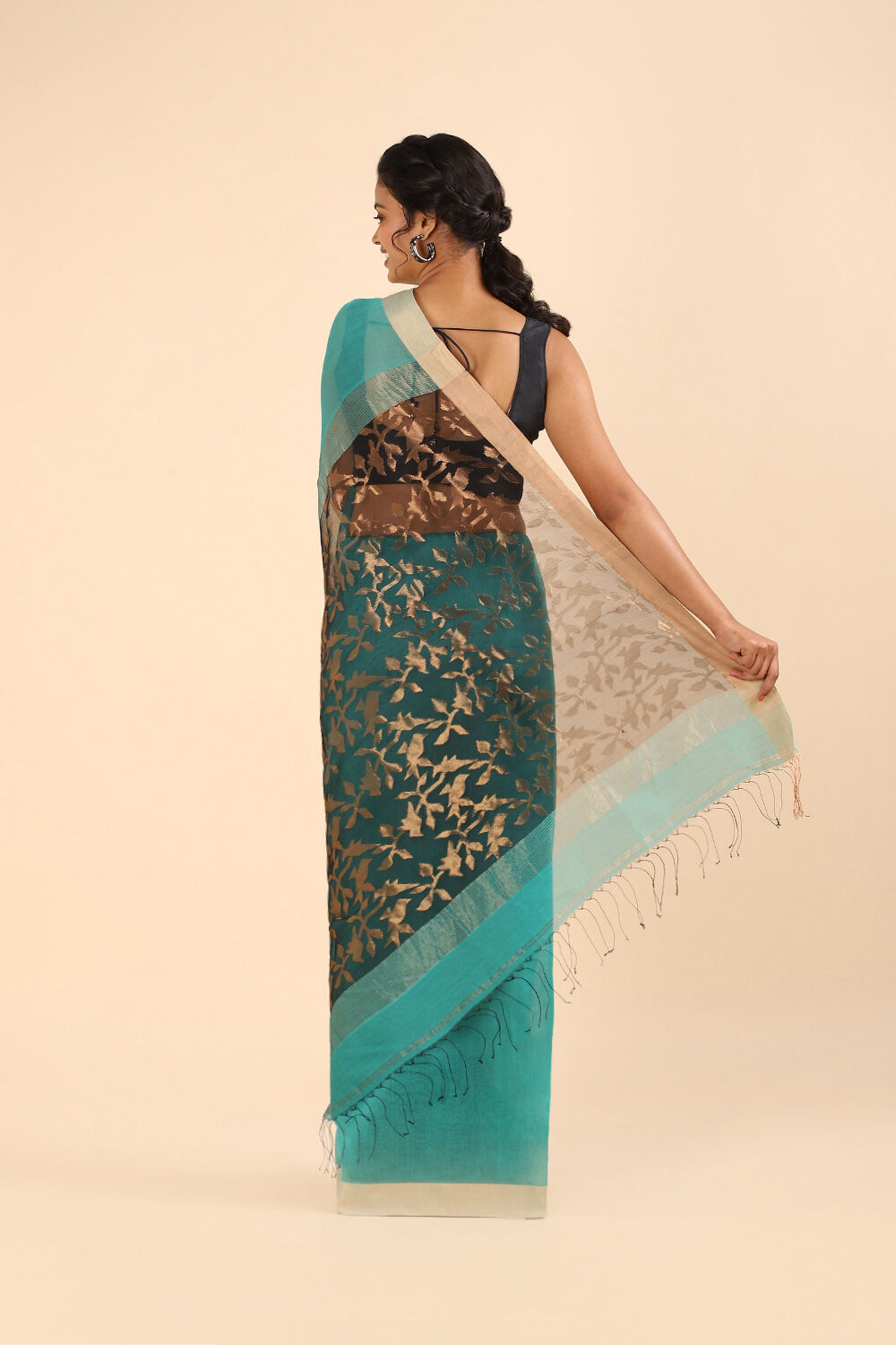 Light Blue Pure Silk Cotton Bengal Saree image number null