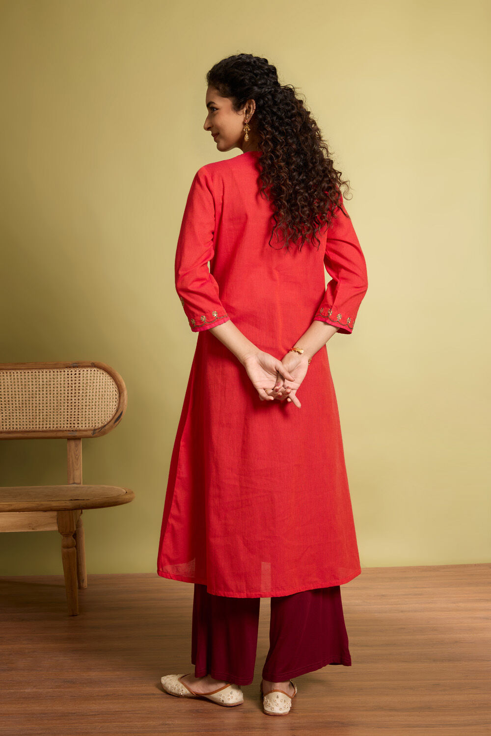 Pink Embroidered Pure Cotton Kurta image number null