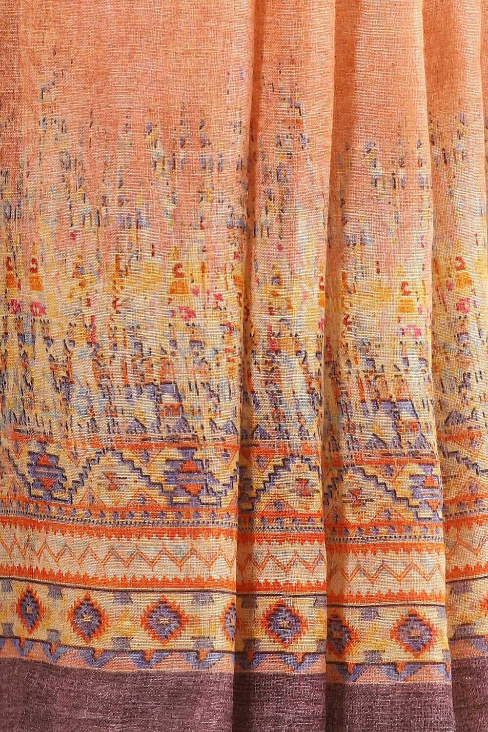 Light Orange Pure Linen Digital Printed Saree image number null