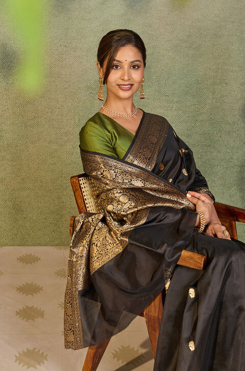 Black Silk Viscose Kadwa Banarasi Saree