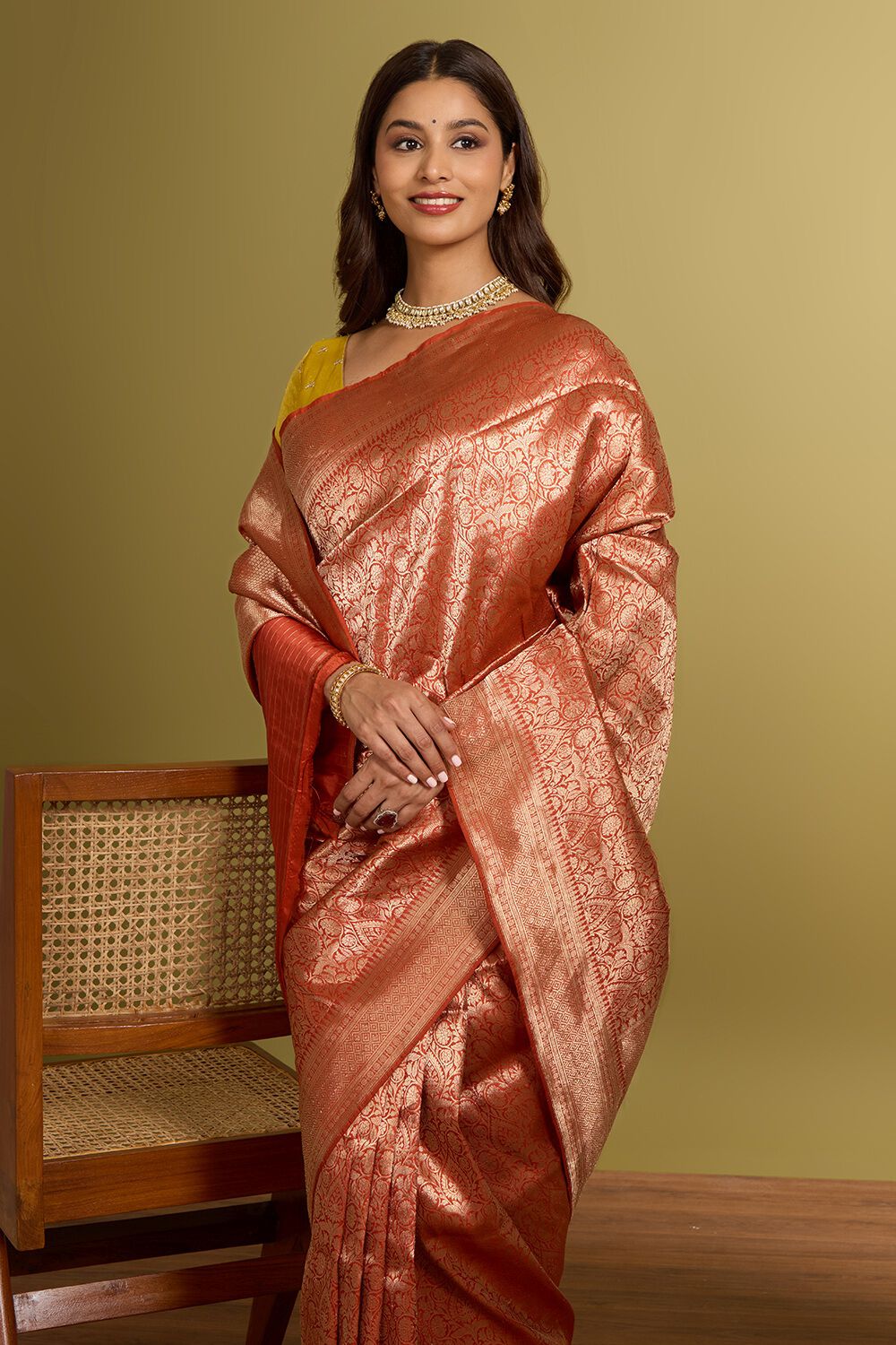 Orange Pure Silk Brocade Banarasi Saree image number null