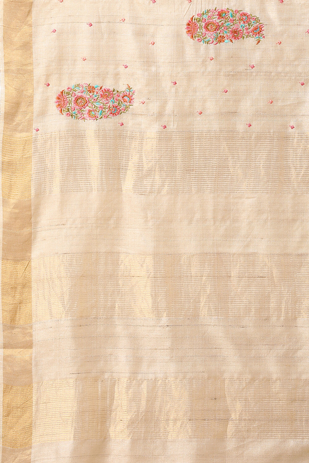 Off White Embroidered Pure Tussar Saree image number null