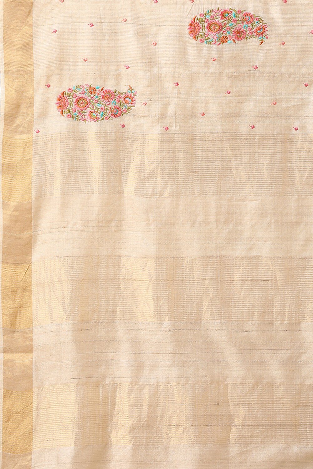 Off White Embroidered Pure Tussar Saree image number null