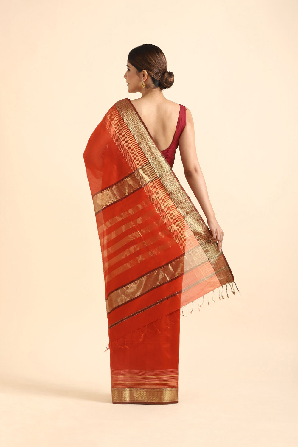 Dark Orange Pure Silk Cotton Maheshwari Saree image number null