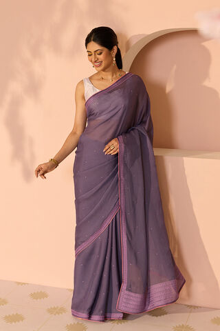 Violet Viscose Organza Embroidered Saree thumbnail image number null