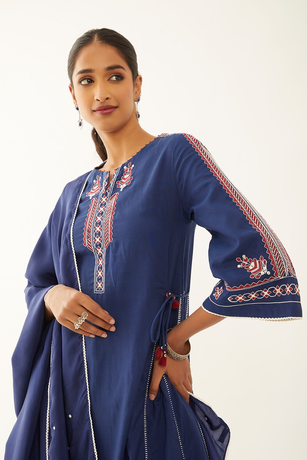 Blue Viscose Embroidered Kurta Set image number null