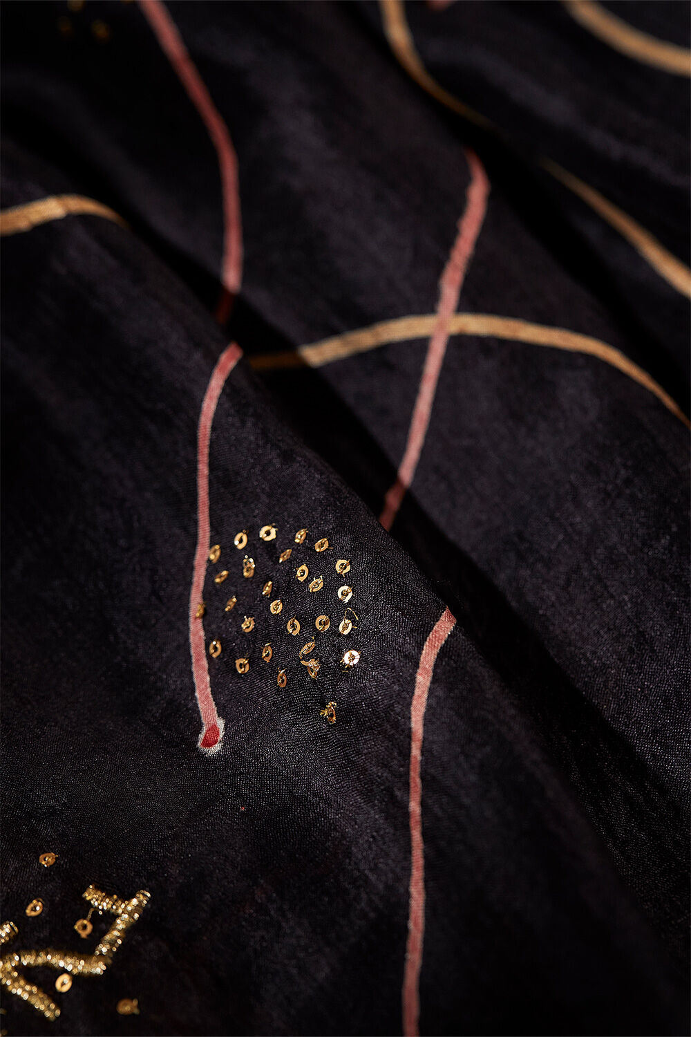 Black Hand Painted Silk Saree image number null