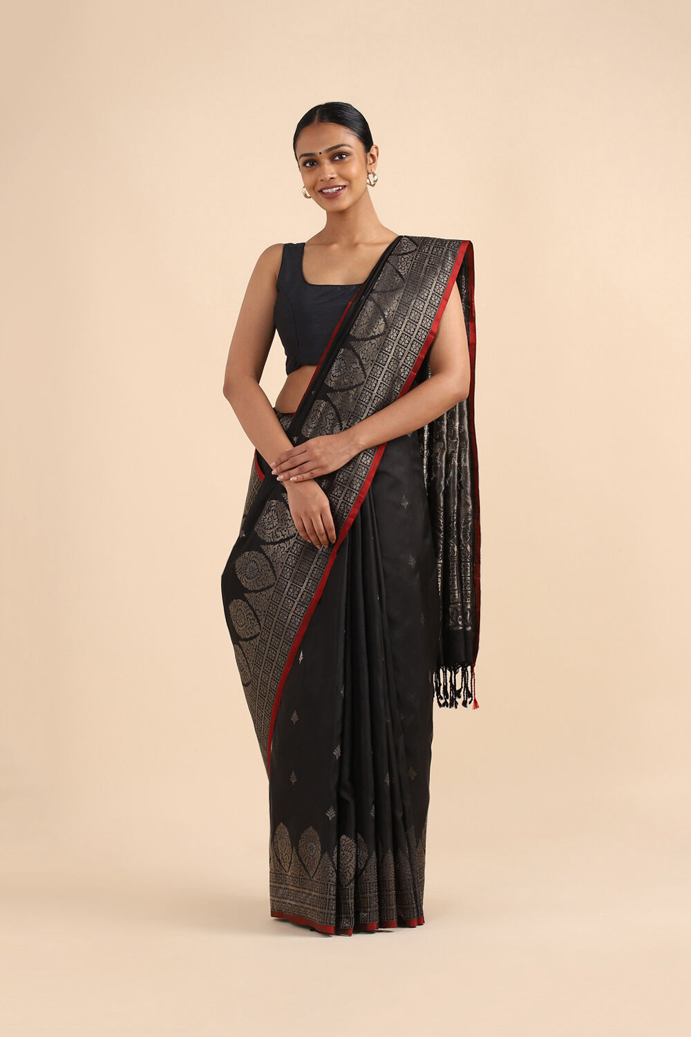 Black Pure Soft Silk Saree image number null