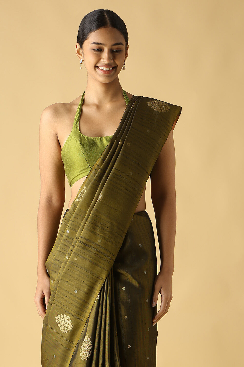 Dark Green Pure Silk South Saree image number null