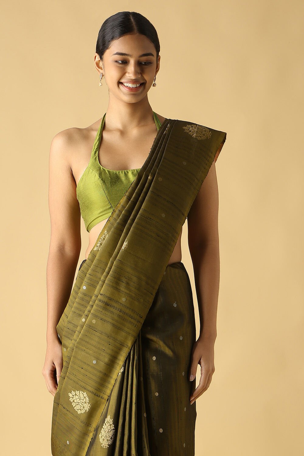 Dark Green Pure Silk South Saree image number null