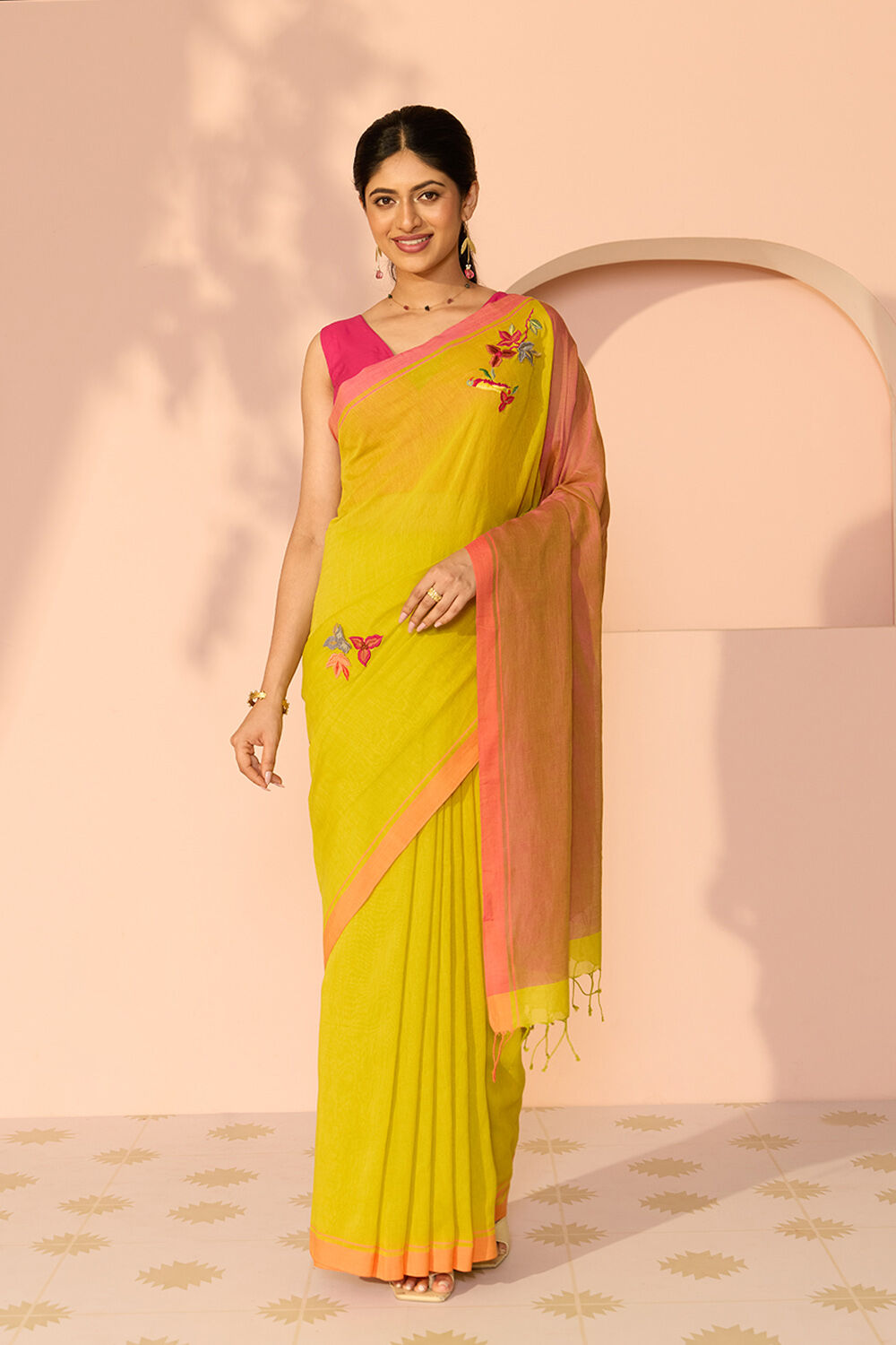 Light Green Bengal Pure Cotton Embroidered Saree image number null