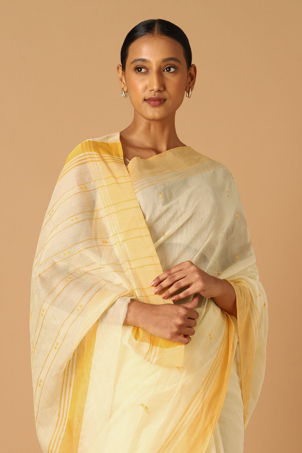 Light Yellow Pure Silk Cotton Chanderi saree image number null