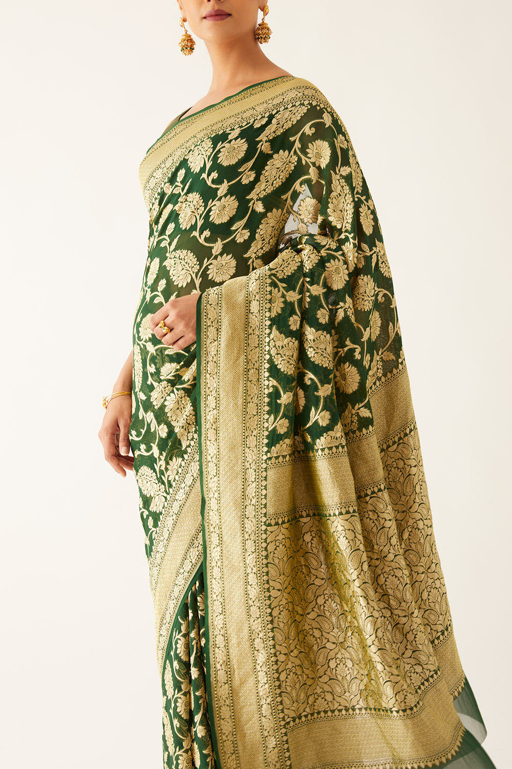 Green Pure Georgette Banarasi Brocade Saree image number null