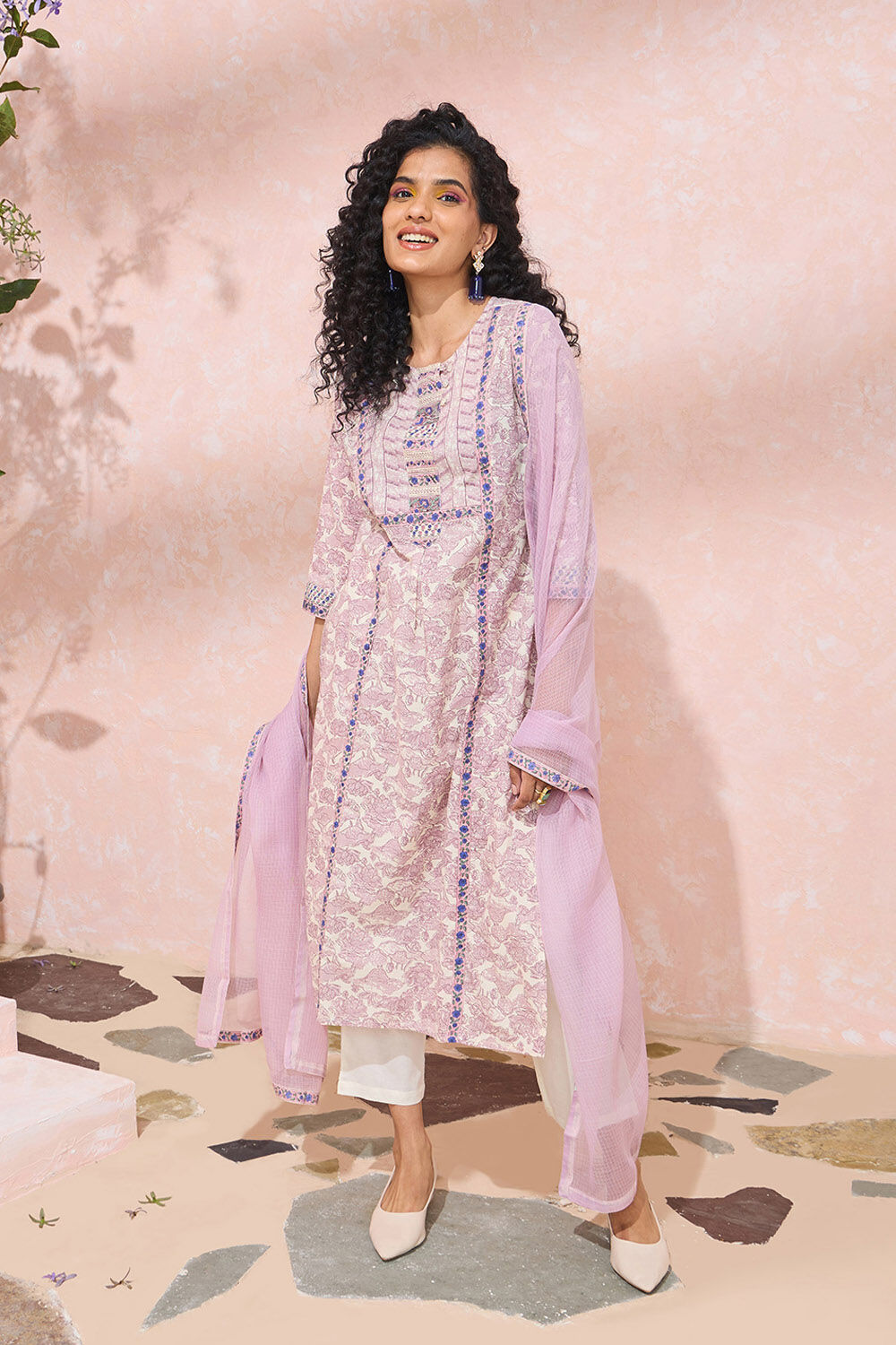 Off White Screen Printed Pure Cotton Kurta Set image number null