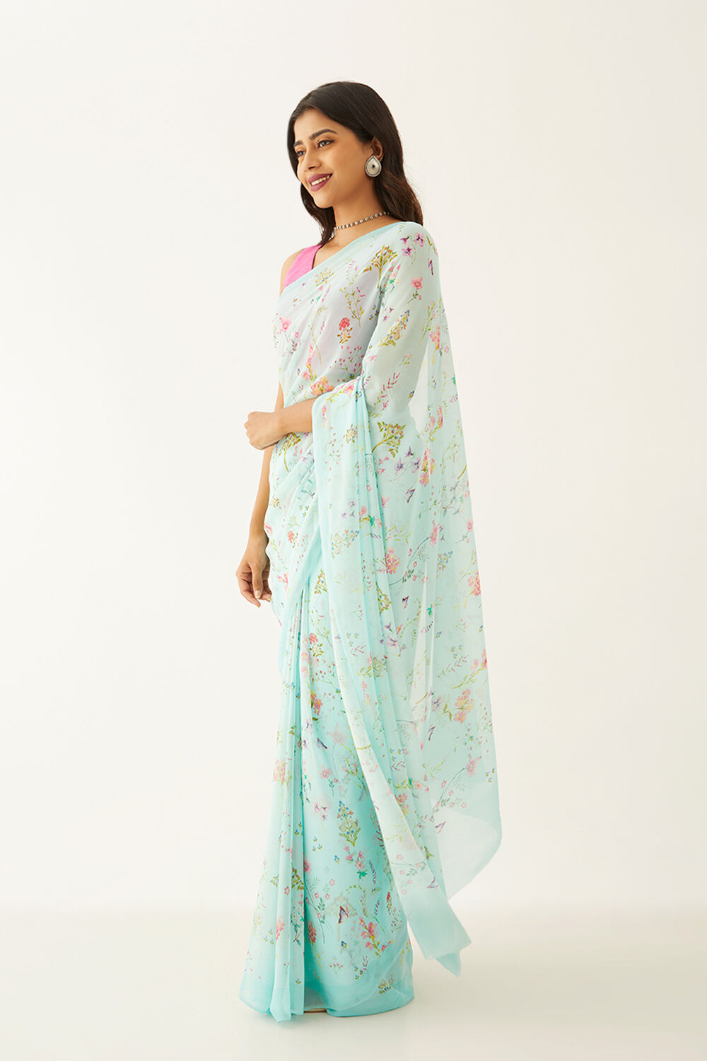 Light Blue Viscose Georgette Digital Print Saree image number null