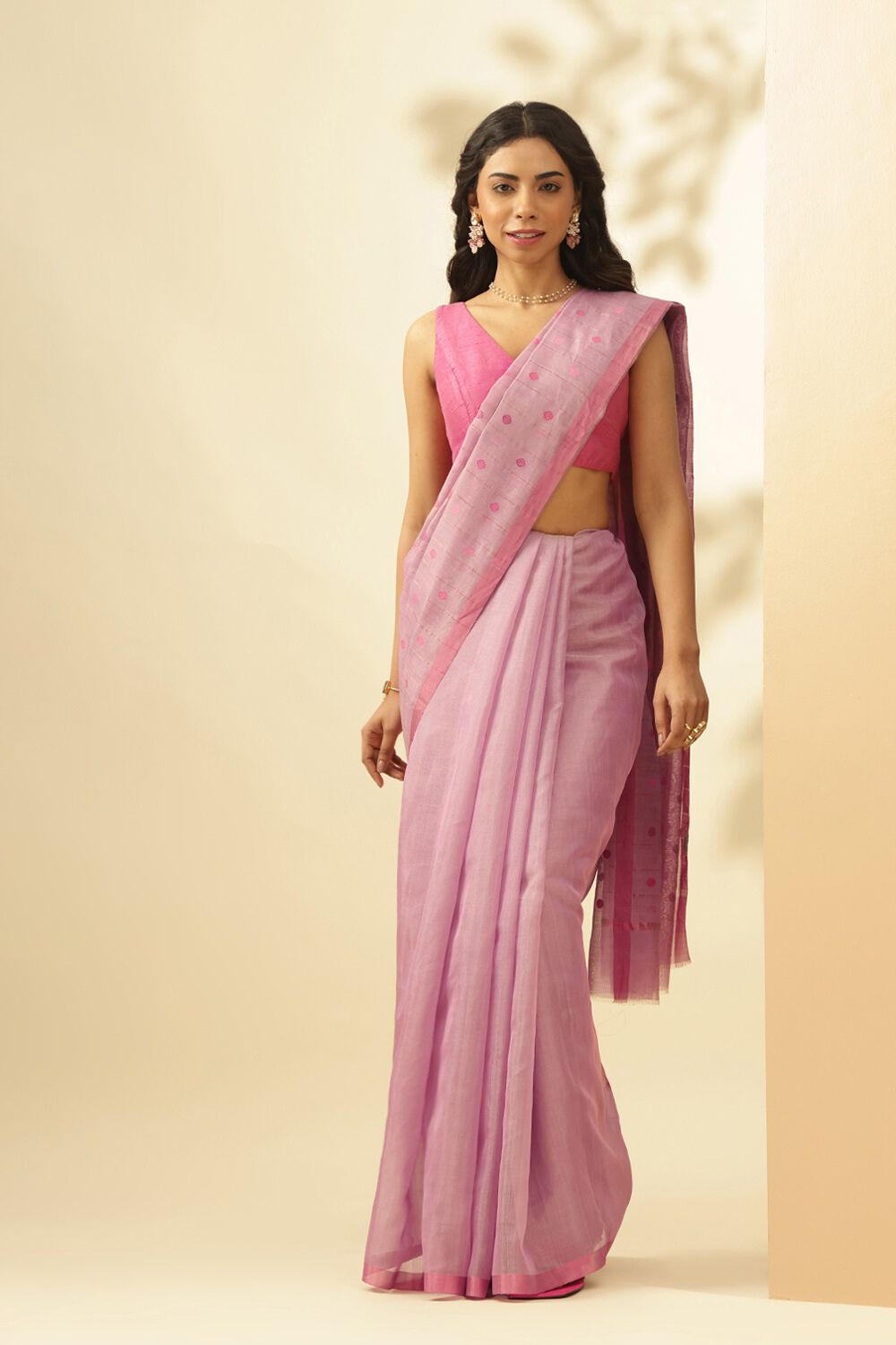 Light Violet Woven Pure Tissue Cotton Chanderi Saree image number null