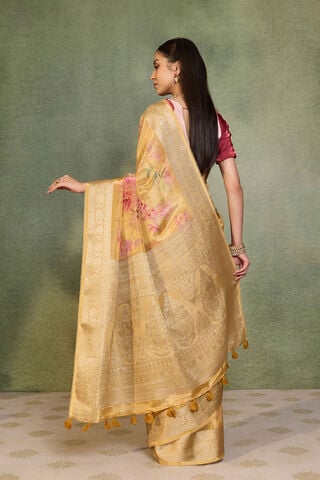 Yellow Printed Viscose Tissue Saree thumbnail image number null