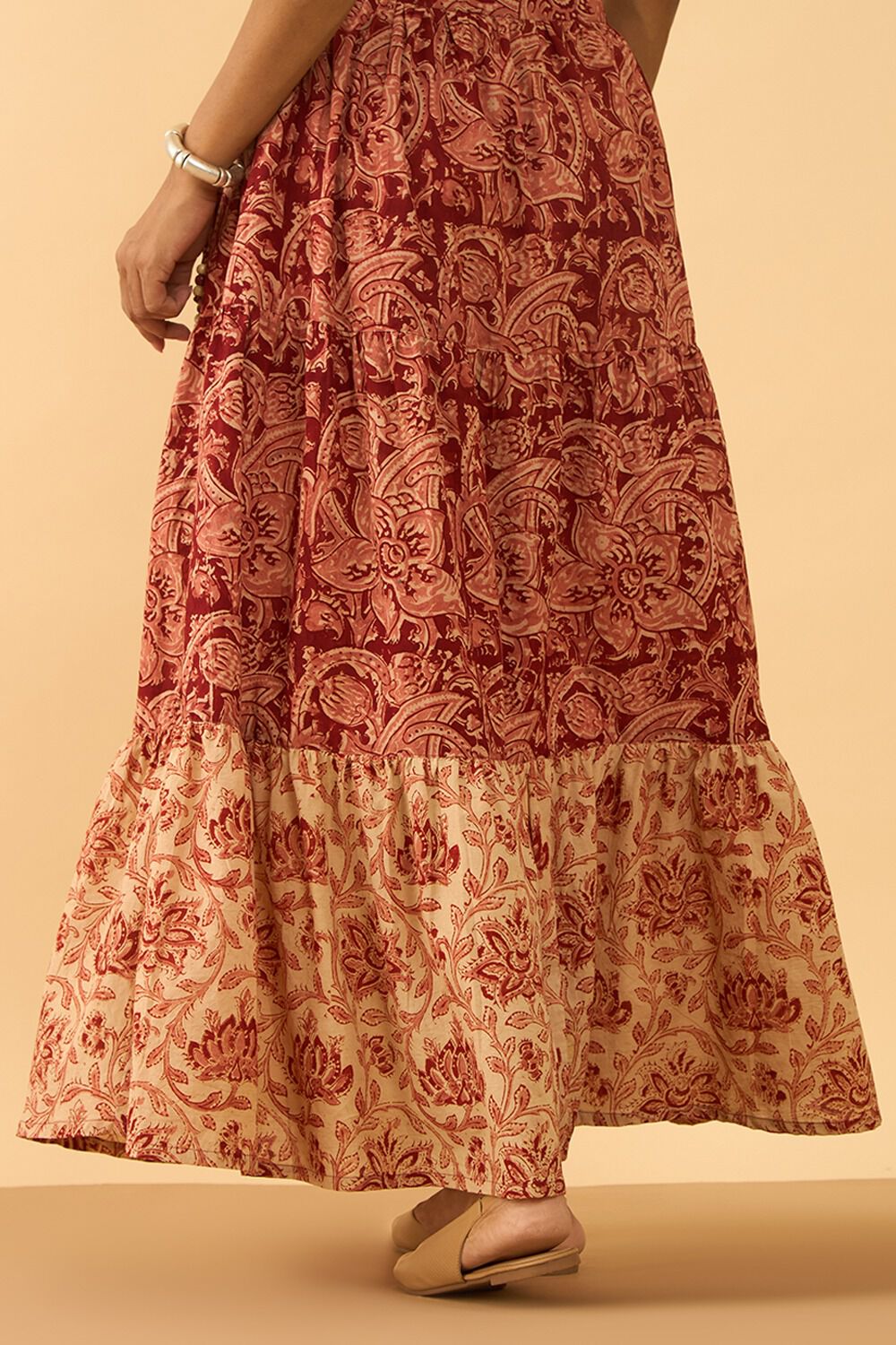 Dark Red Printed Kalamkari Pure Cotton Ethnic Skirt image number null