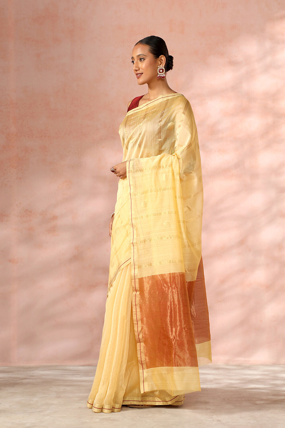 Light Orange Chanderi Pure Silk Cotton Woven Saree image number null
