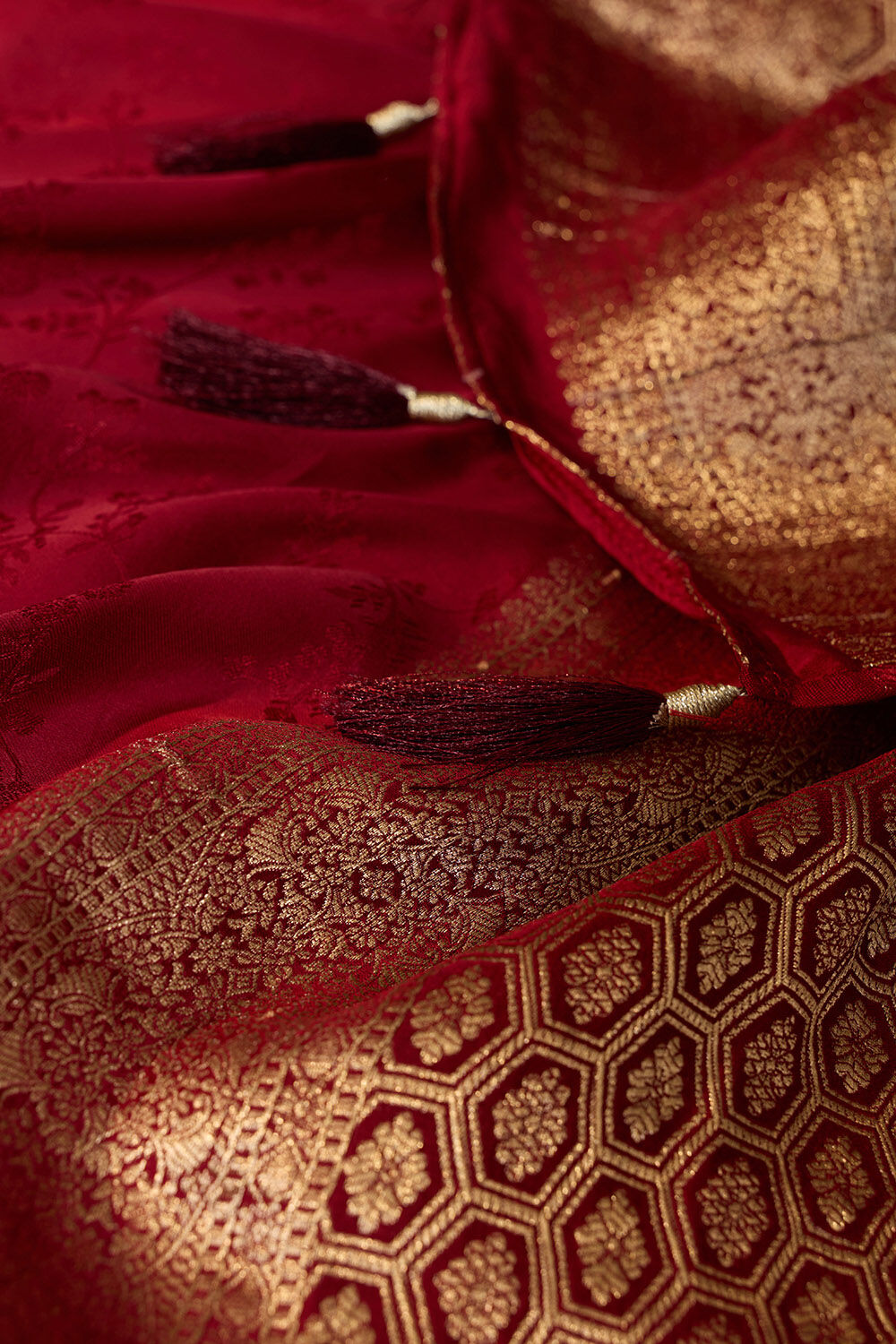 Red Viscose Satin Tanchoi Saree image number null