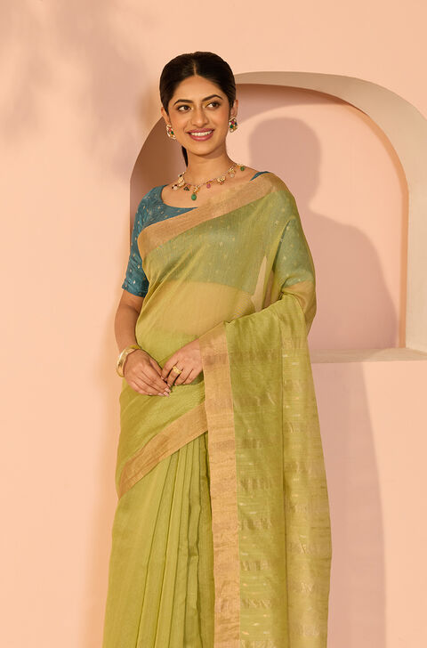 Light Green Bengal Pure Silk Cotton Jamdani Saree