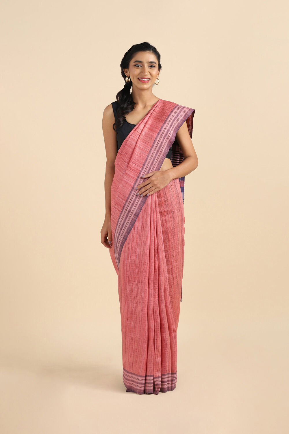 Light Red Pure Tussar Silk Bhagalpuri Saree image number null