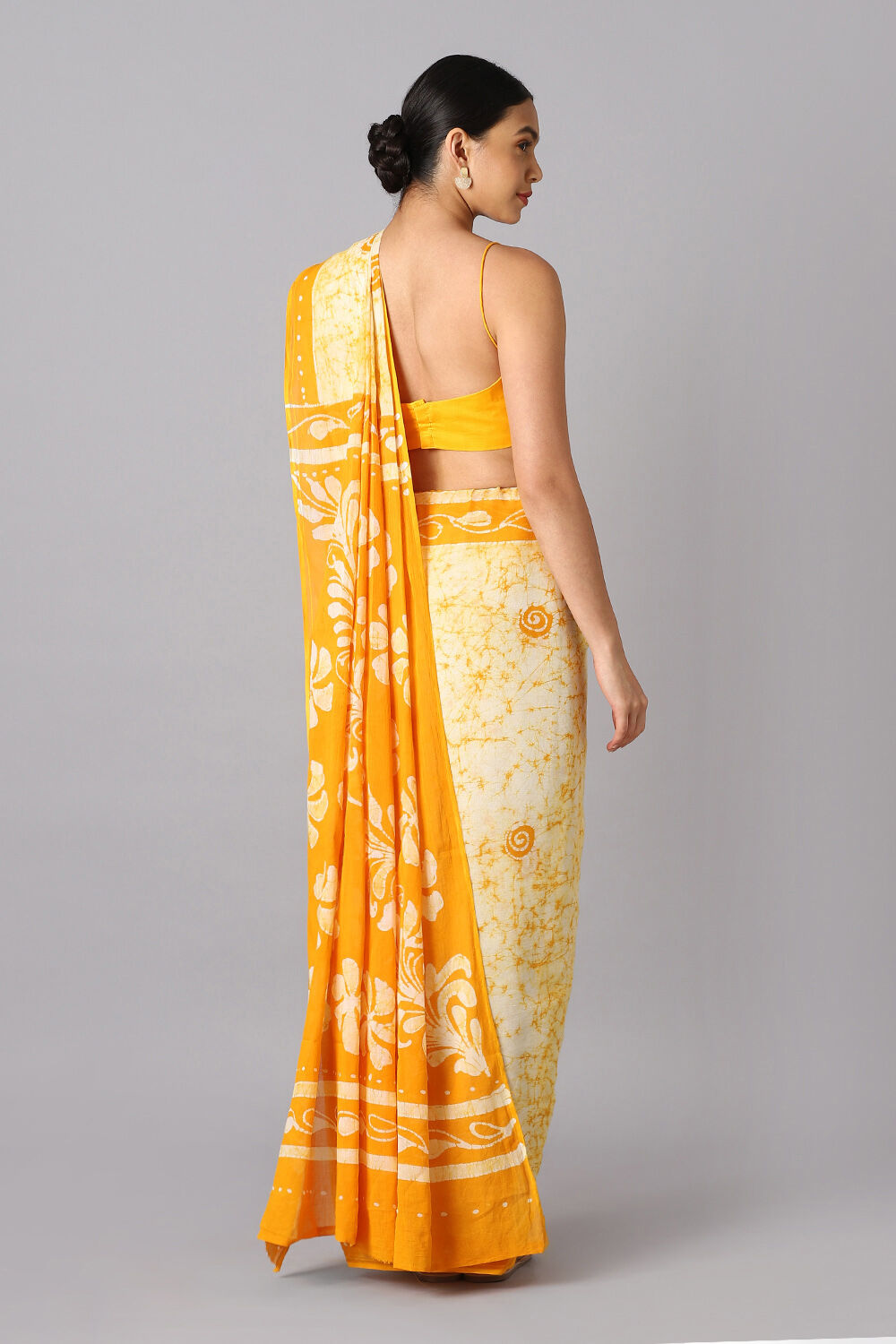 Light Pure Yellow Cotton Batik Saree image number null