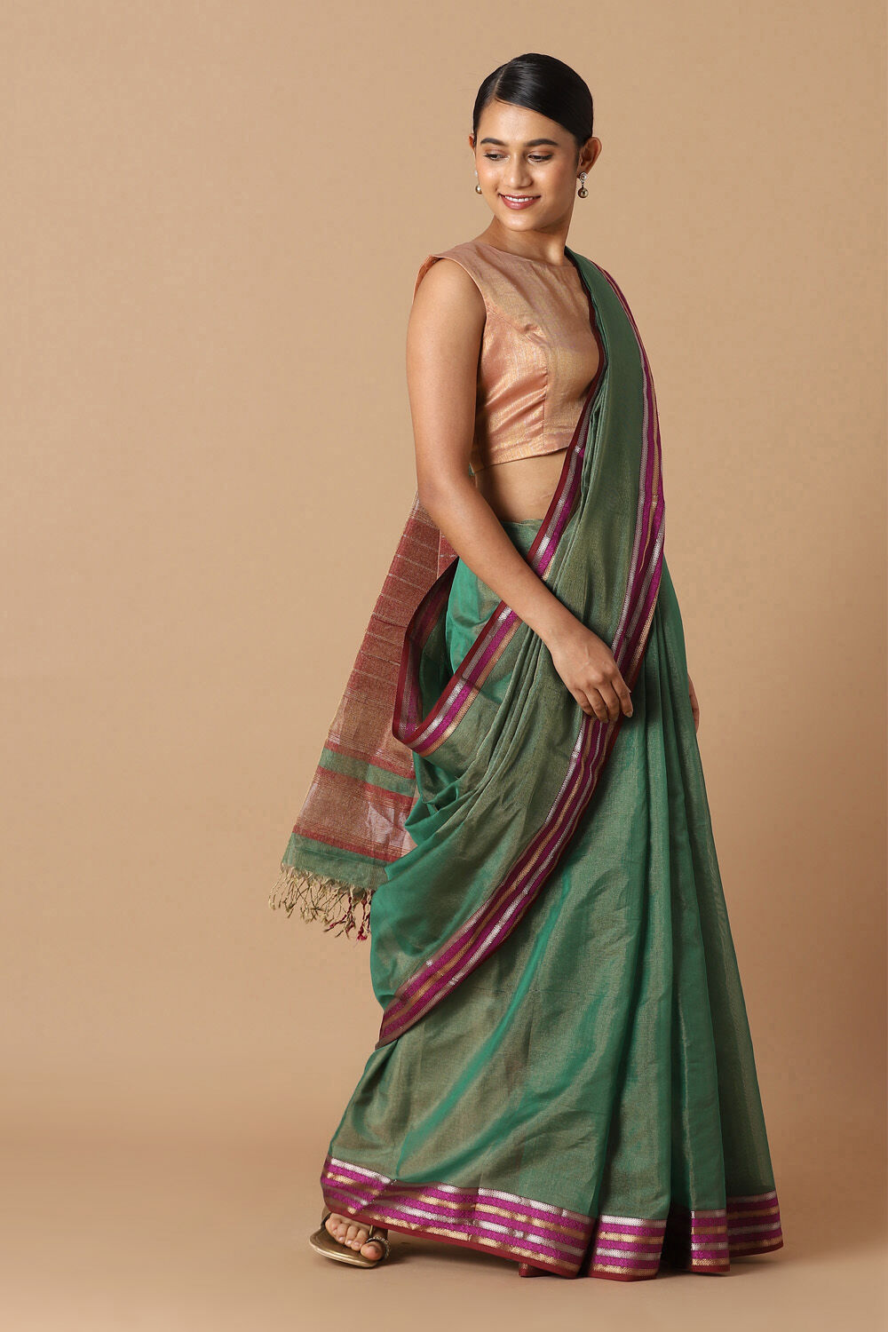 Green Pure Cotton Tissue Maheswari Saree image number null