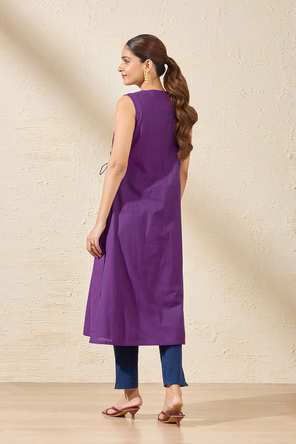 Purple Woven Pure Cotton Kurta Set image number null