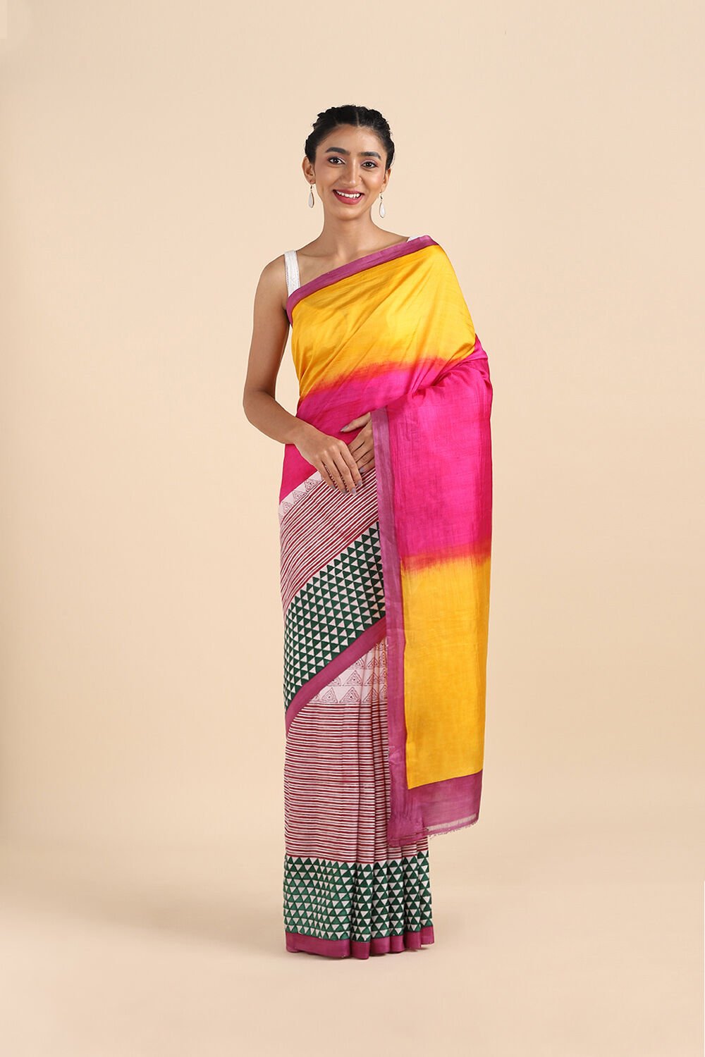 Yellow Pure Silk Printed Saree image number null
