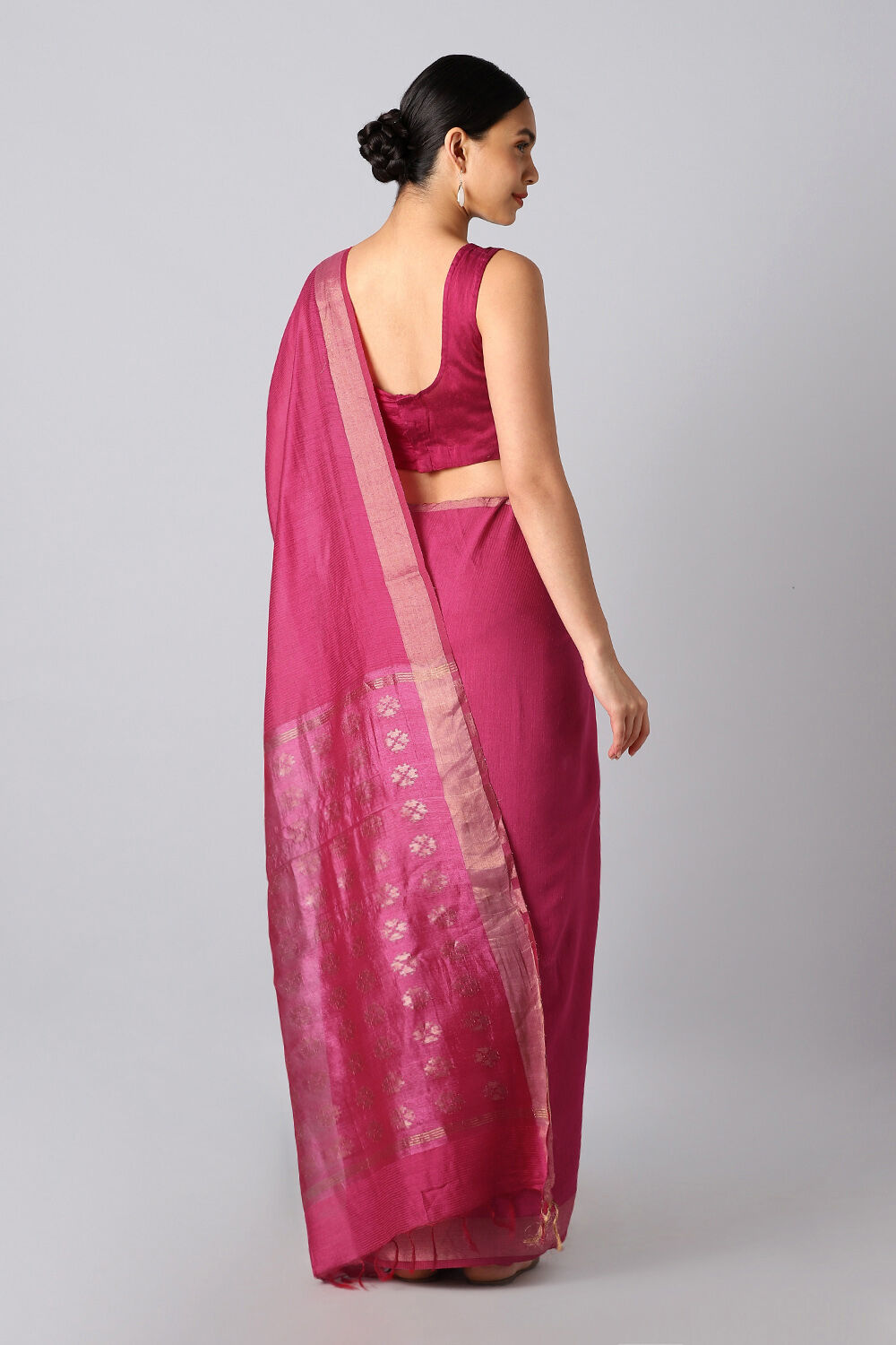 Dark Pink Pure Silk Tussar Bhagalpuri Saree image number null
