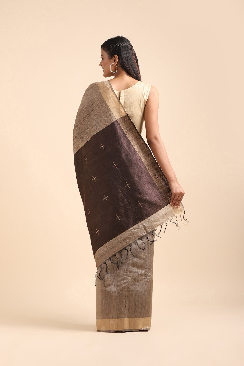 Beige Pure Tussar Silk Bhagalpuri Saree image number null
