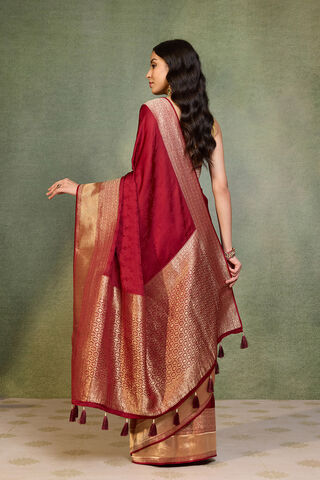 Red Viscose Satin Tanchoi Saree thumbnail image number null