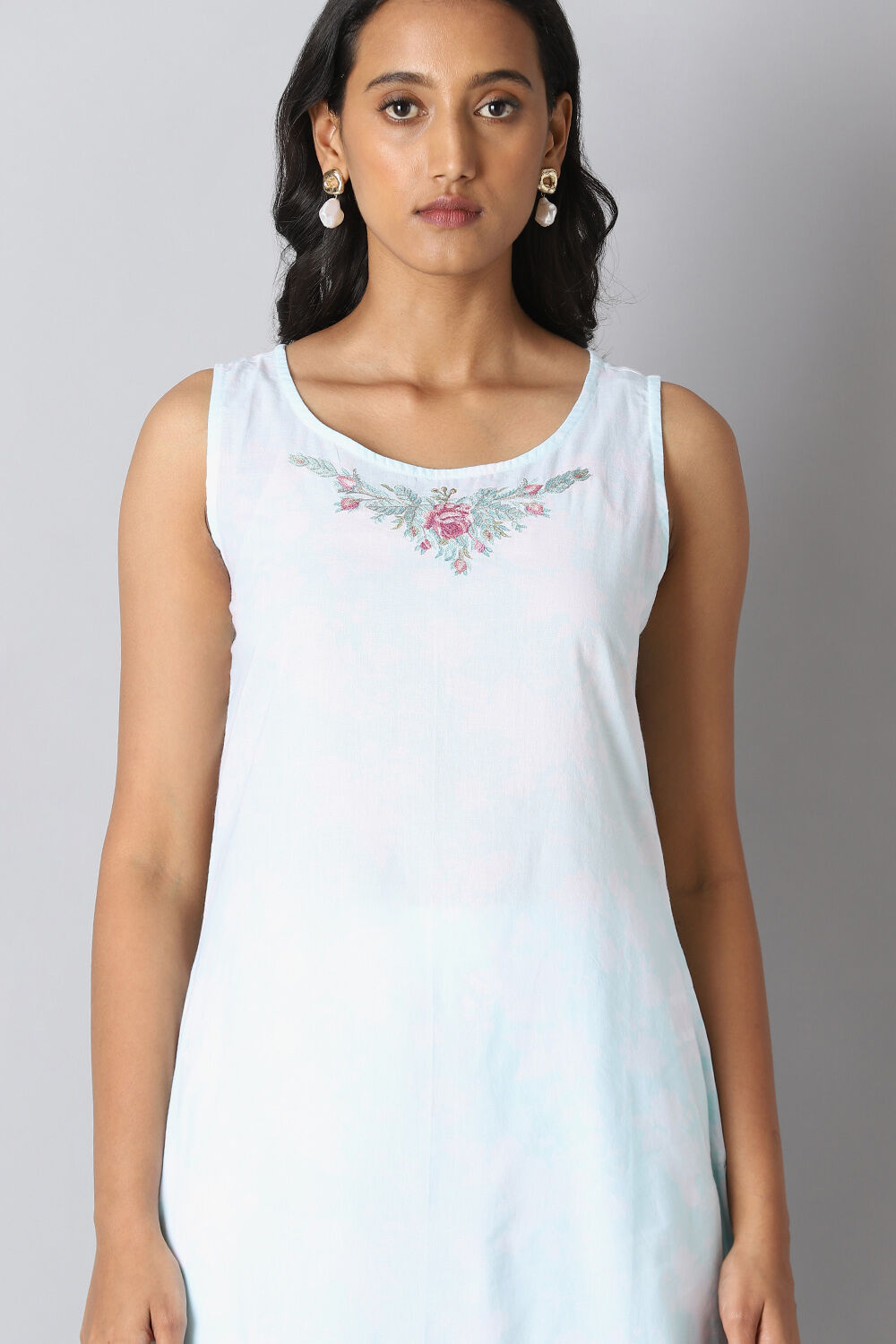 Light Blue Cotton Embroidered Kurta Set image number null