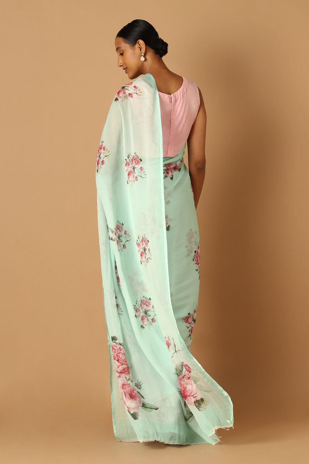 Light Blue Pure Chiffon Digital Printed Saree image number null