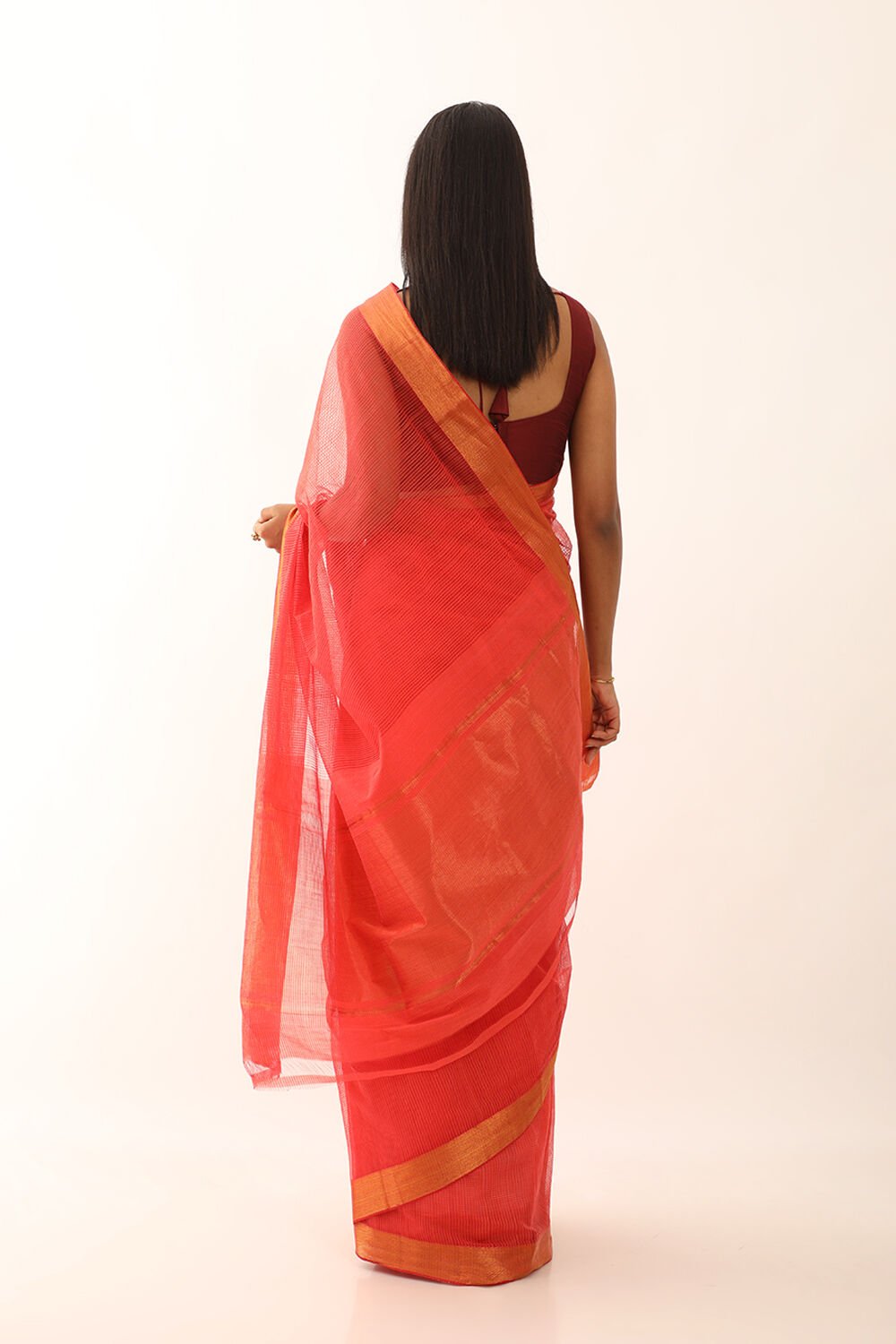 Orange Pure Cotton Woven Mangalgiri Saree image number null