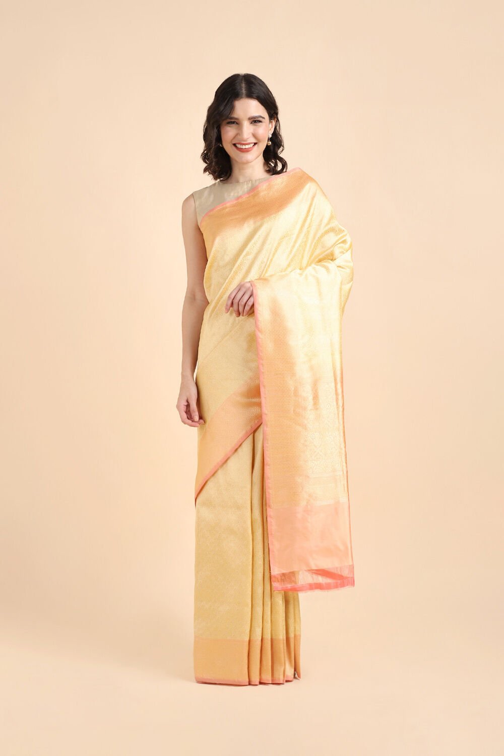 Light Yellow Pure Silk Banarasi Brocade Saree image number null