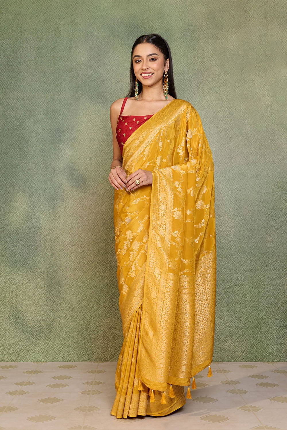 Yellow Woven Pure Viscose Saree image number null