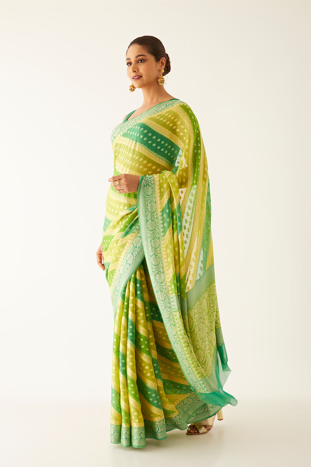 Green Pure Georgette Banarasi Brocade Saree image number null