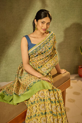 Yellow Rajasthan Pure Silk Cotton Printed Sanganeri Saree thumbnail image number null