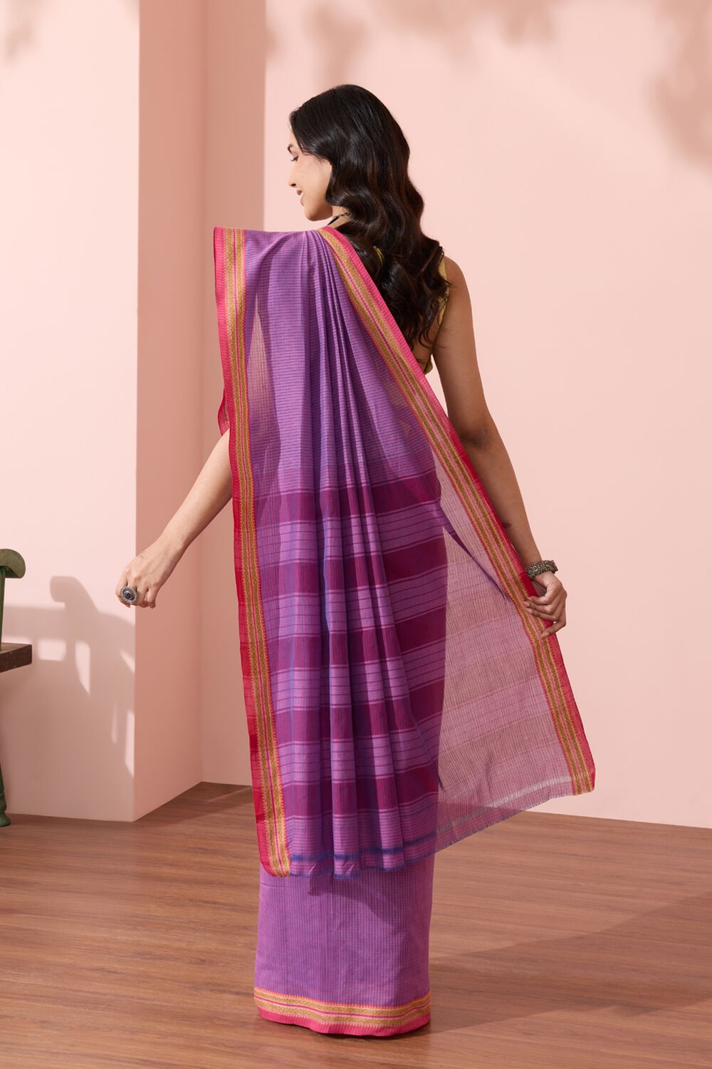 Light Violet Maharashtra Woven Pure Cotton Saree image number null