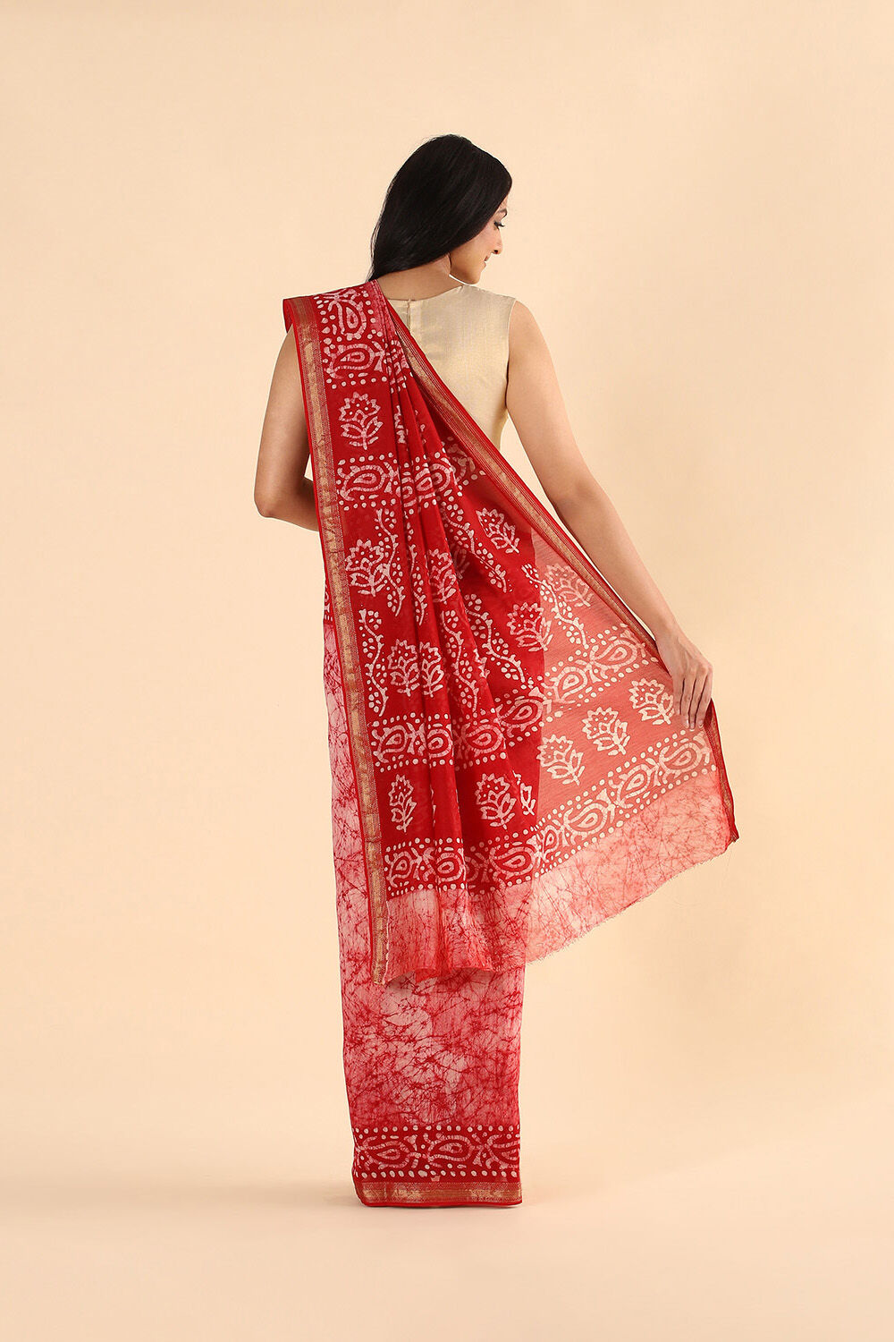 Red Pure Silk Cotton Batik Saree image number null