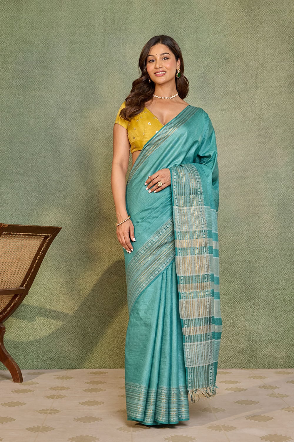 Light Blue Chattisgarh Woven Pure Tussar Silk Saree image number null