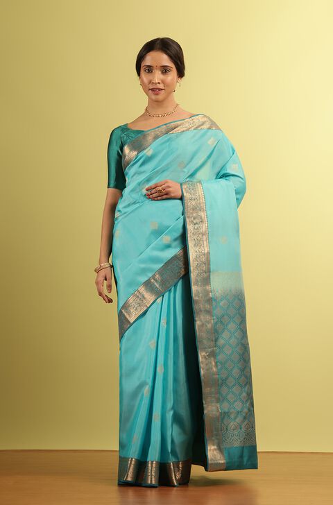 Light Blue Woven Silk Viscose Saree