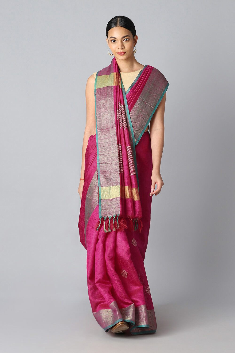 Dark Pink Pure Tussar Silk Bhagalpuri Saree image number null