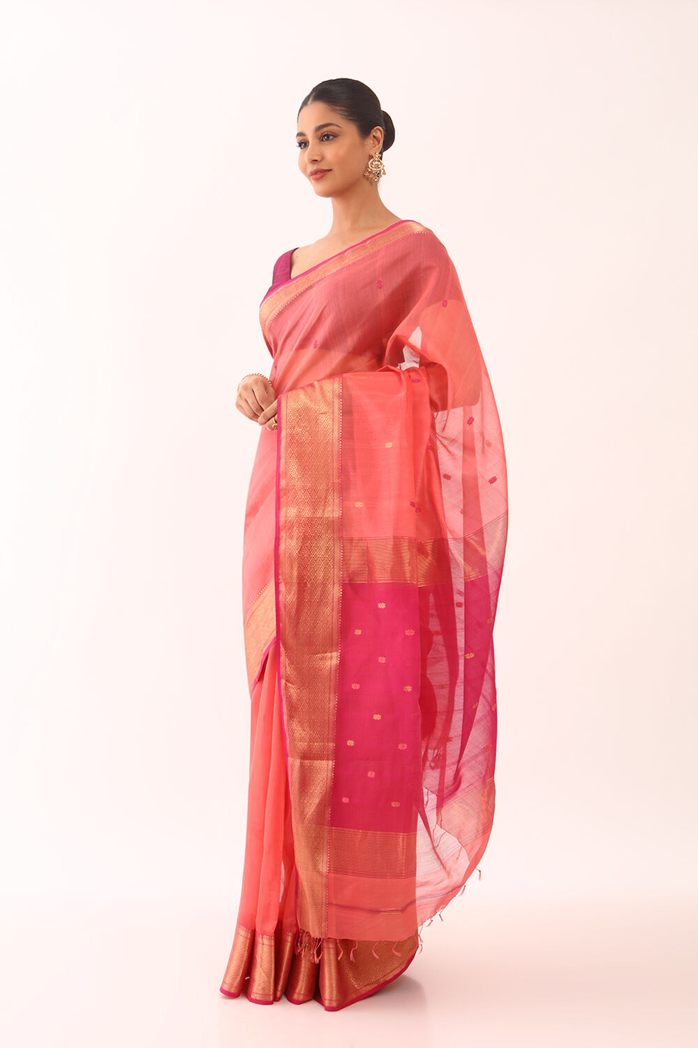 Orange Woven Pure Silk Cotton Maheswari Saree image number null