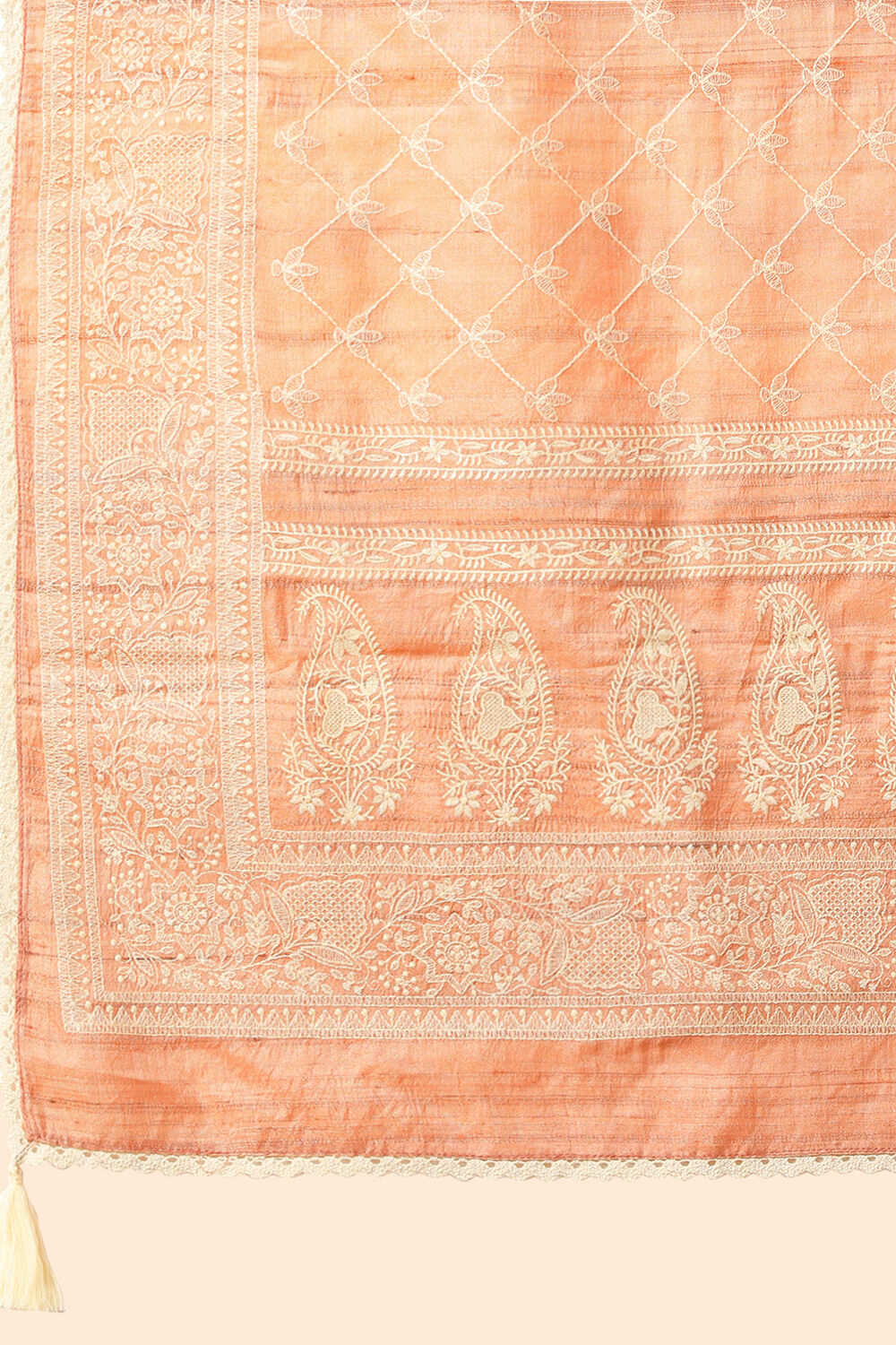 Light Orange Embroidered Pure Tussar Saree image number null
