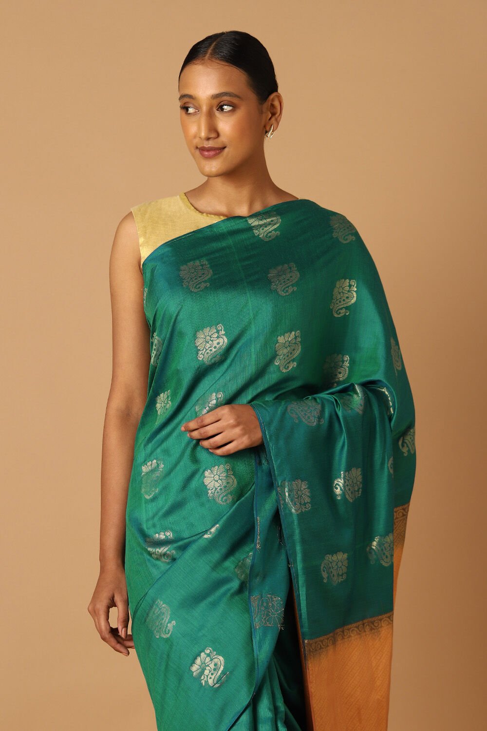 Green Pure Silk Tencel South Saree image number null
