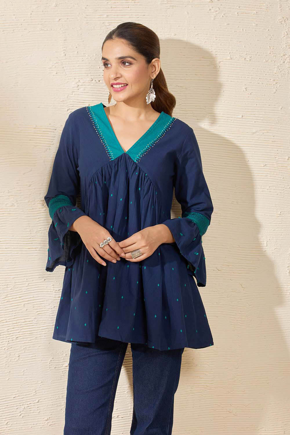 Blue Pure Cotton Woven Short Top image number null