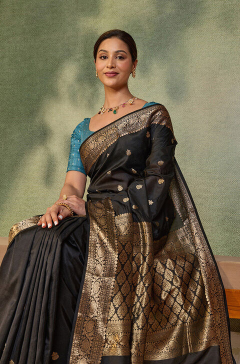 Black Silk Viscose Kadwa Banarasi Saree